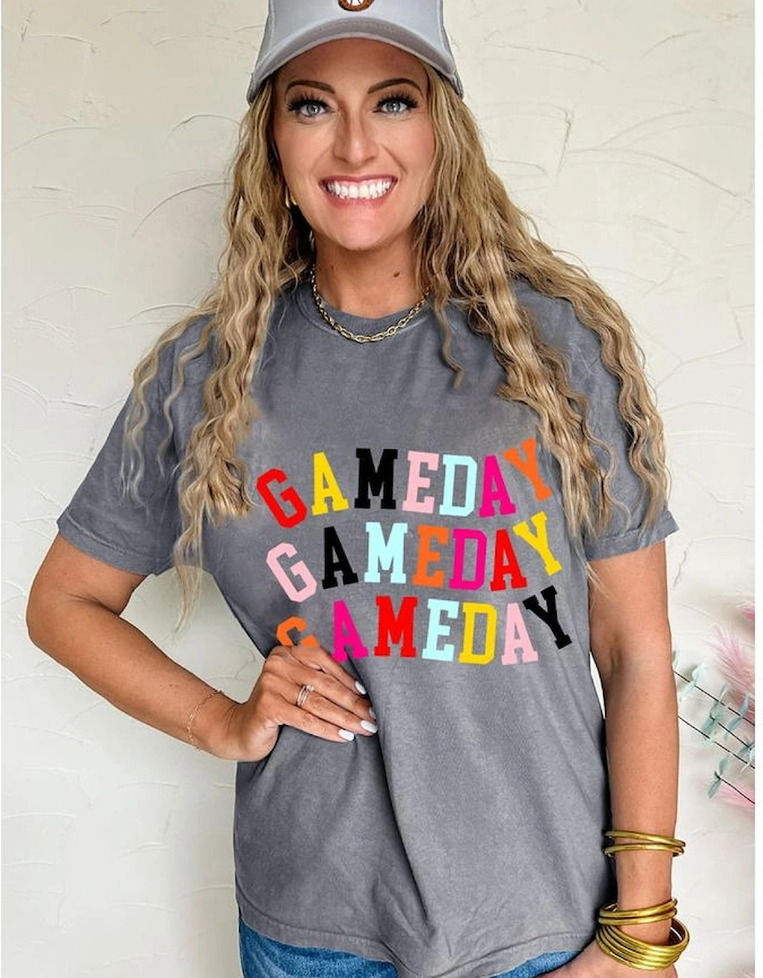 Gray Colorful GAME DAY Graphic Crew T Shirt