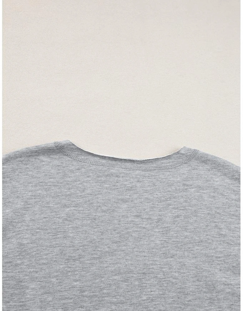 Light Grey USA Lettering Patch Notched Neck Loose Tee