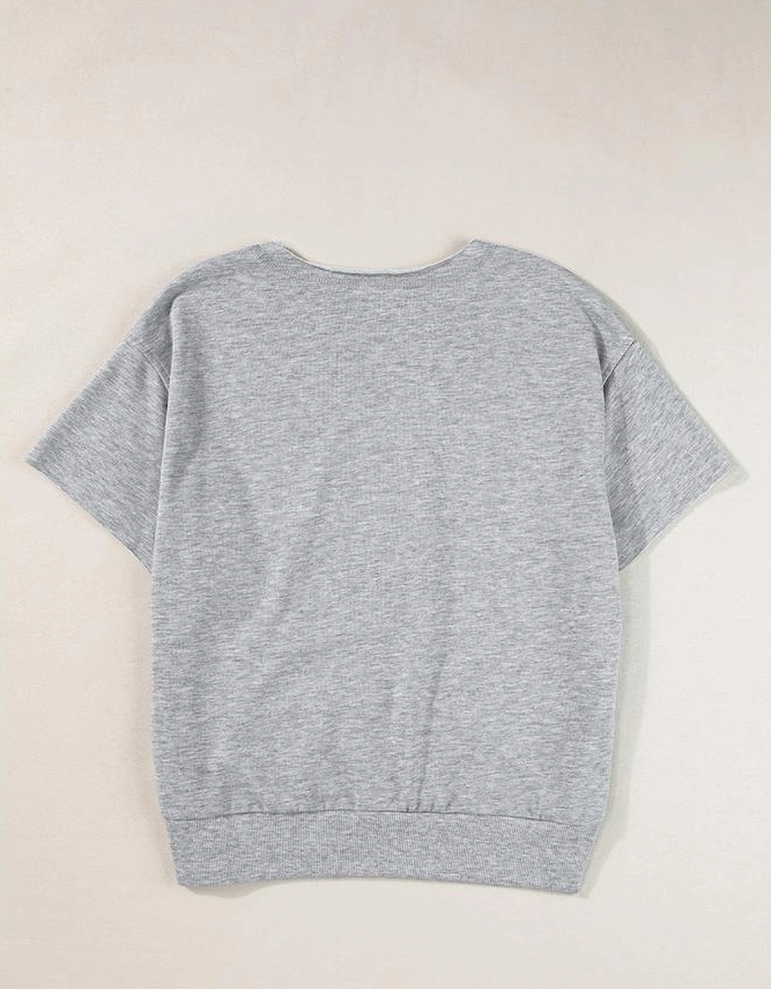 Light Grey USA Lettering Patch Notched Neck Loose Tee