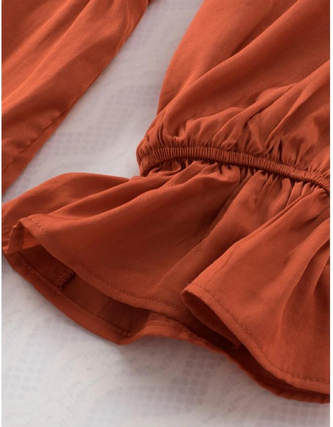 Brown Boho Solid Shirred Ruffle Mini Dress