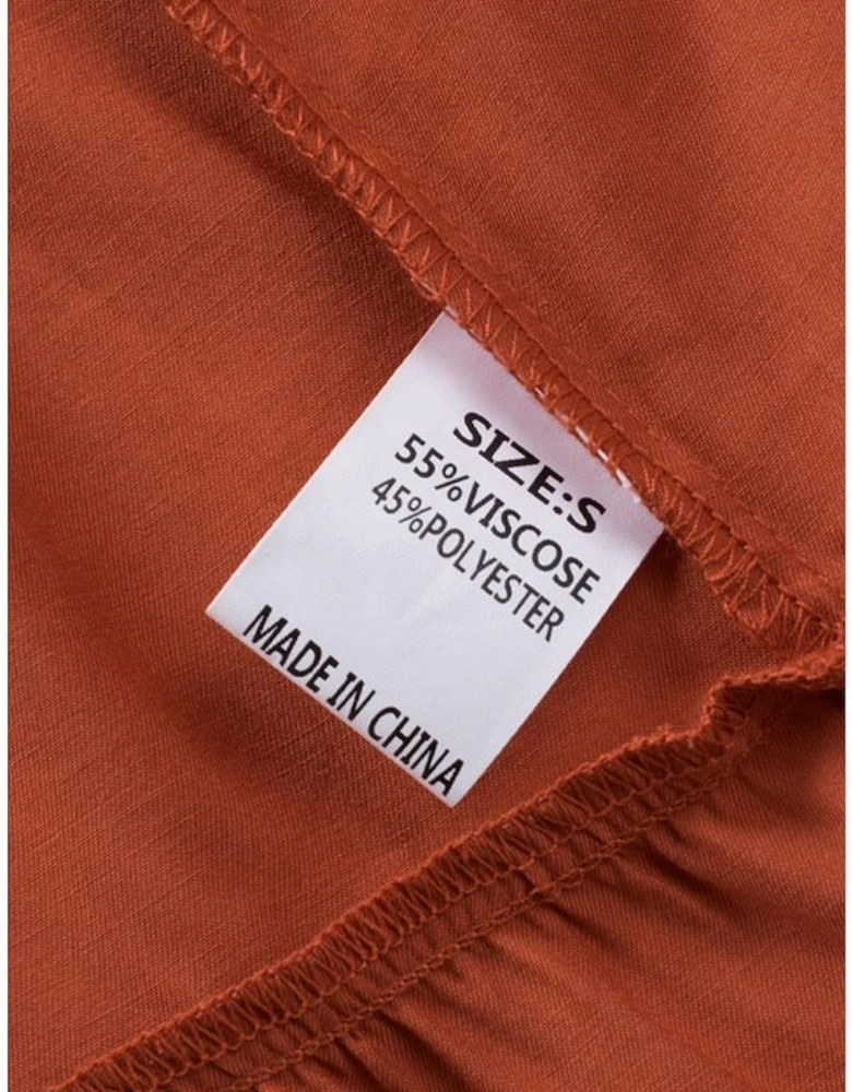 Brown Boho Solid Shirred Ruffle Mini Dress