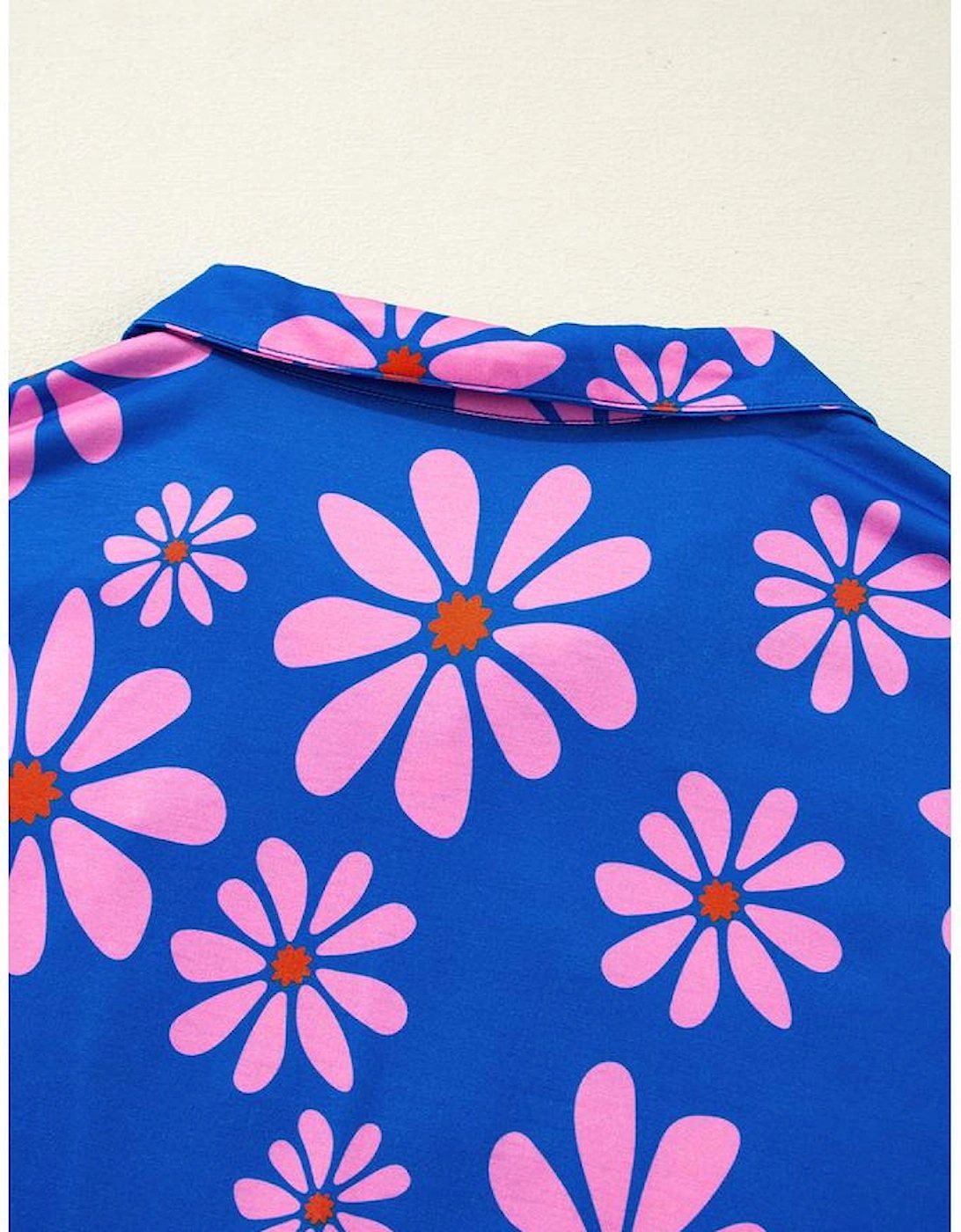 Purple Floral Striped Quarter Zip Cap Sleeve Drawstring Waist Mini Dress