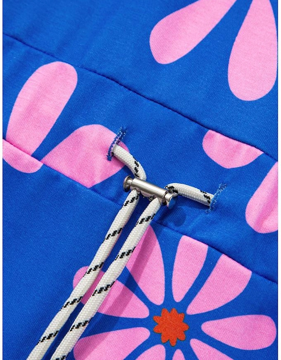 Purple Floral Striped Quarter Zip Cap Sleeve Drawstring Waist Mini Dress