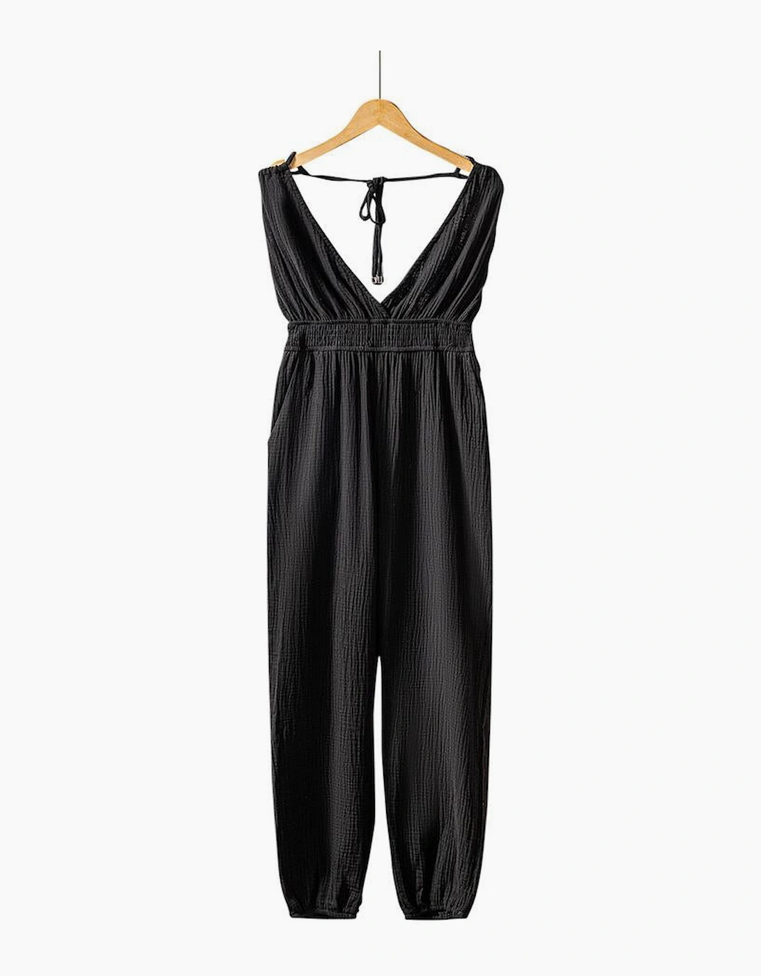 Azura Exchange V Neck Knotted Shoulder Backless Pocket Jumpsuit