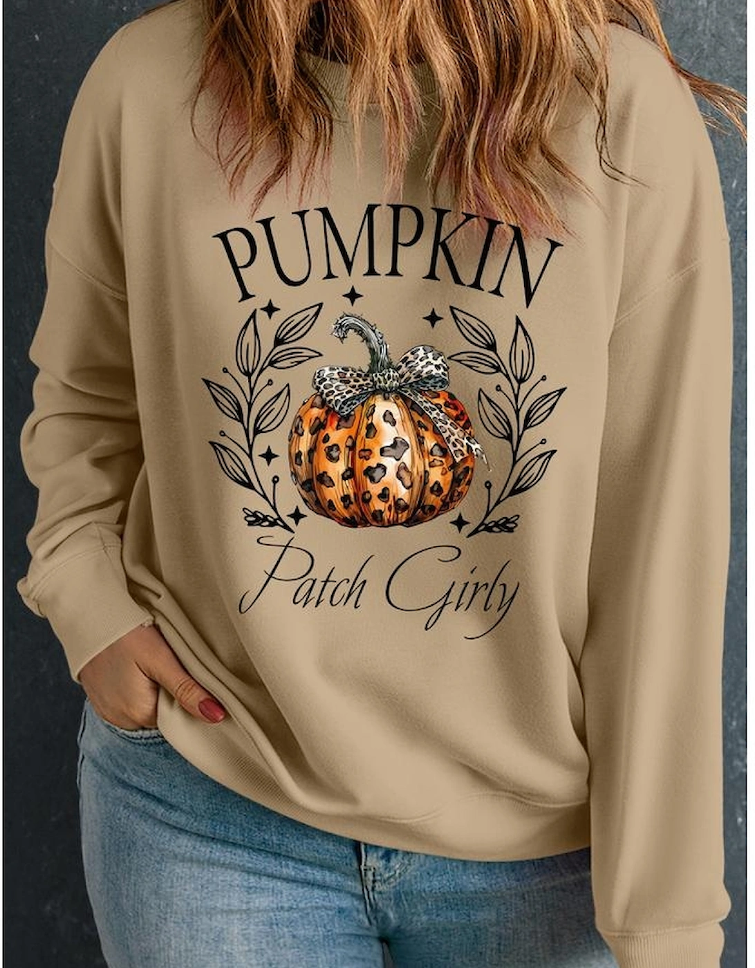 Apricot Halloween Leopard Pumpkin Print Plus Size Sweatshirt, 3 of 2