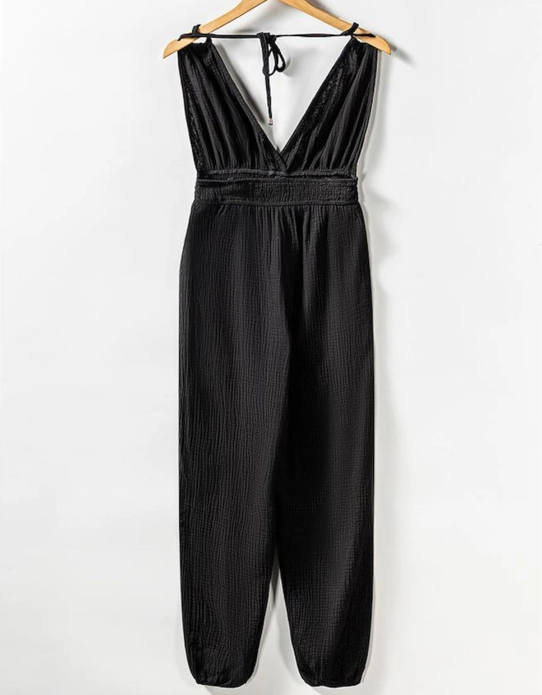 Azura Exchange V Neck Knotted Shoulder Backless Pocket Jumpsuit