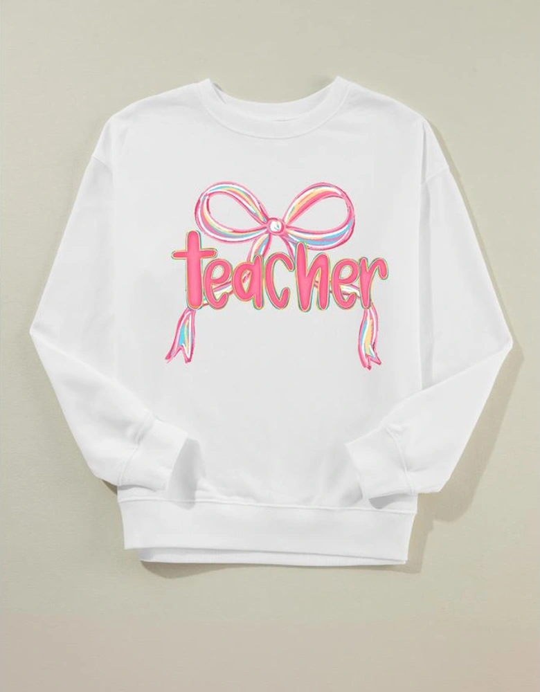 White Teacher Bow PNG Graphic Pullover Sweatshirt
