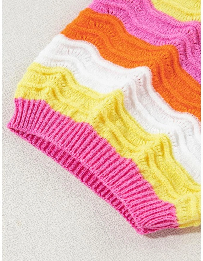 Pink Ribbed Knit Contrast Sleeve Sweater Top