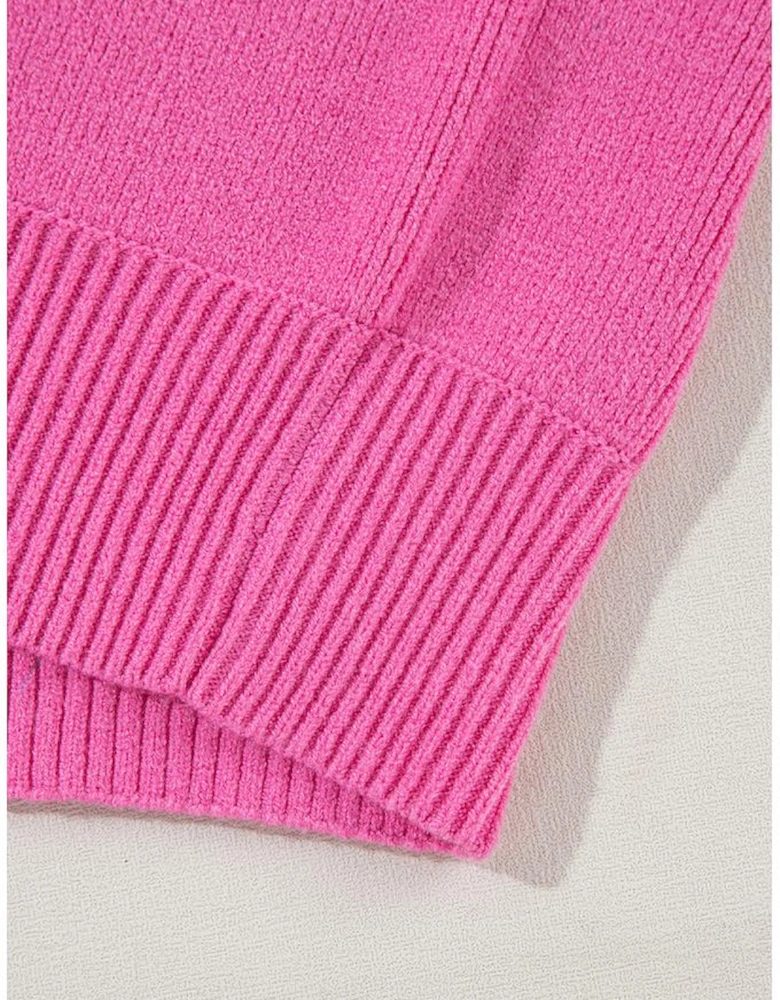 Pink Ribbed Knit Contrast Sleeve Sweater Top
