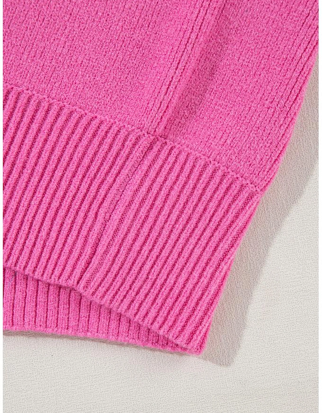 Pink Ribbed Knit Contrast Sleeve Sweater Top