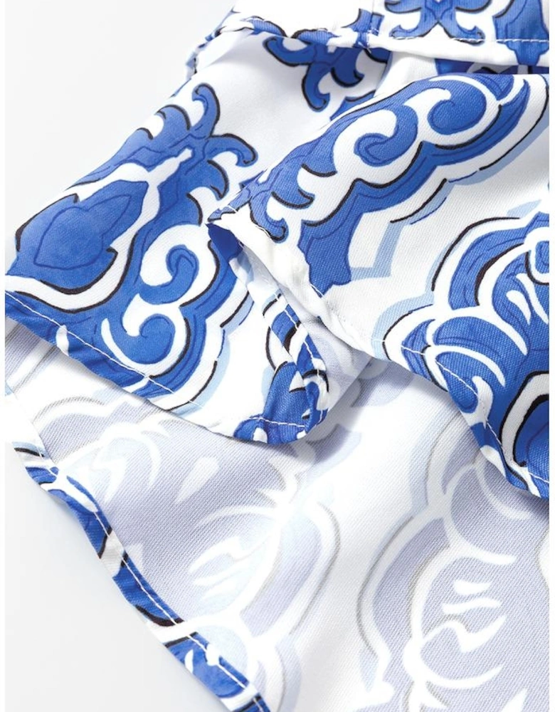 Ashleigh Blue Vintage Floral Print Wide Ruffled Sleeve Dress