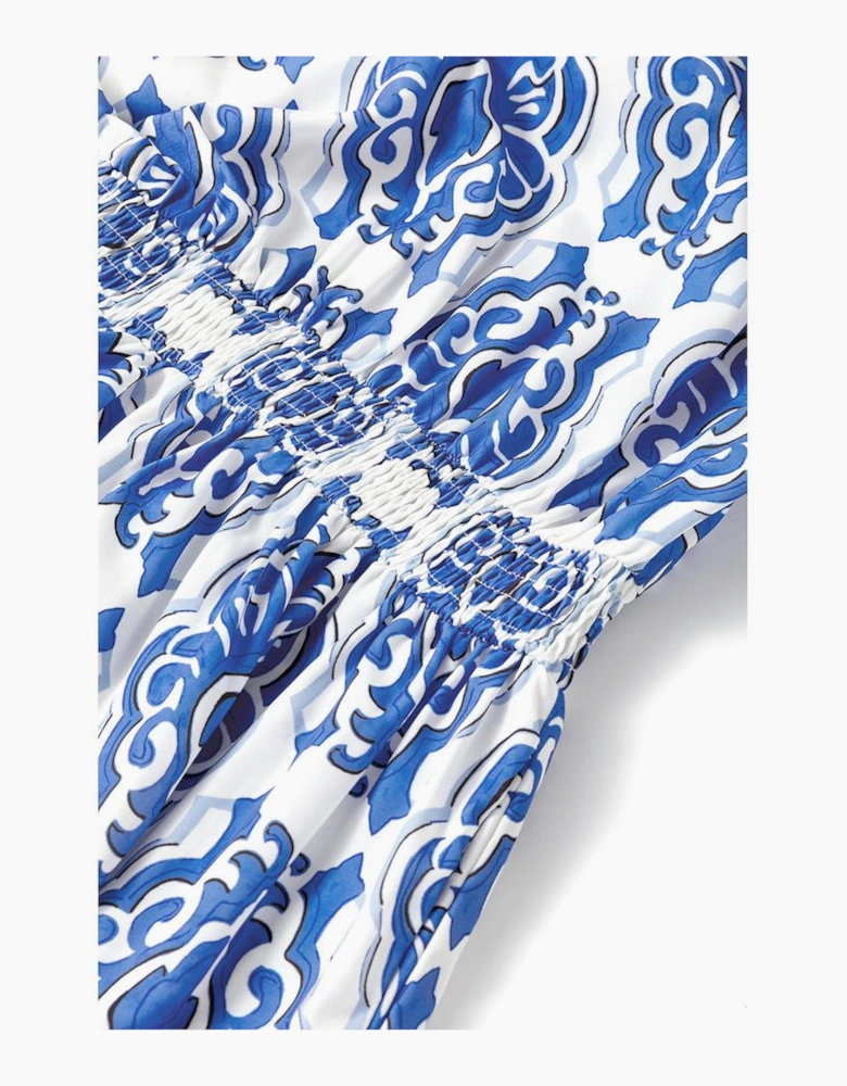 Ashleigh Blue Vintage Floral Print Wide Ruffled Sleeve Dress