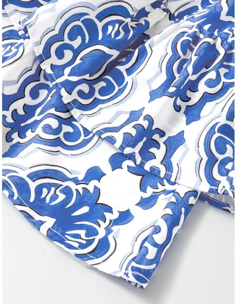 Ashleigh Blue Vintage Floral Print Wide Ruffled Sleeve Dress