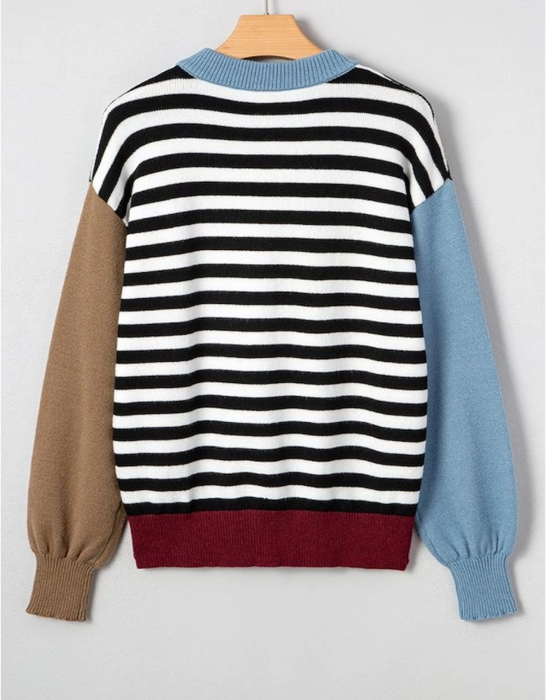 Color black Striped Panels Colorblock Sleeve Chic Sweater