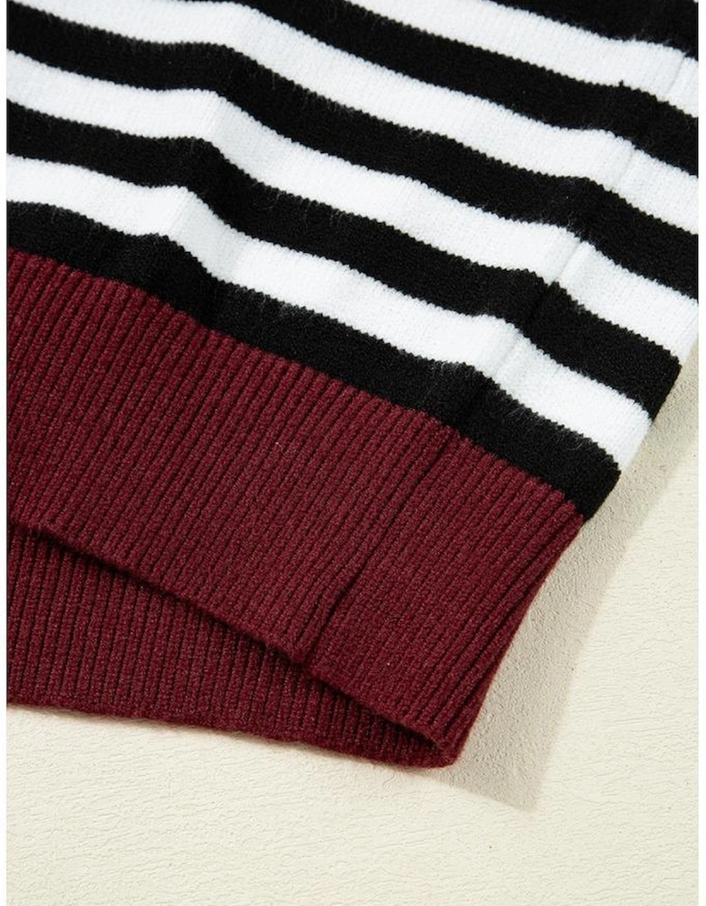Color black Striped Panels Colorblock Sleeve Chic Sweater