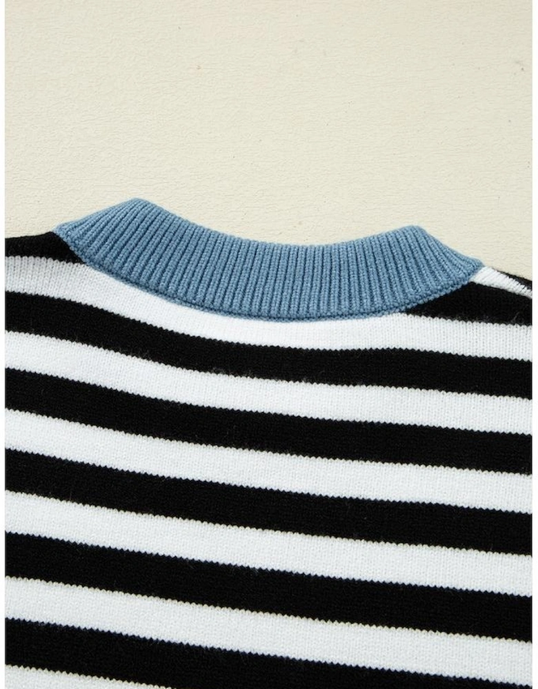 Color black Striped Panels Colorblock Sleeve Chic Sweater