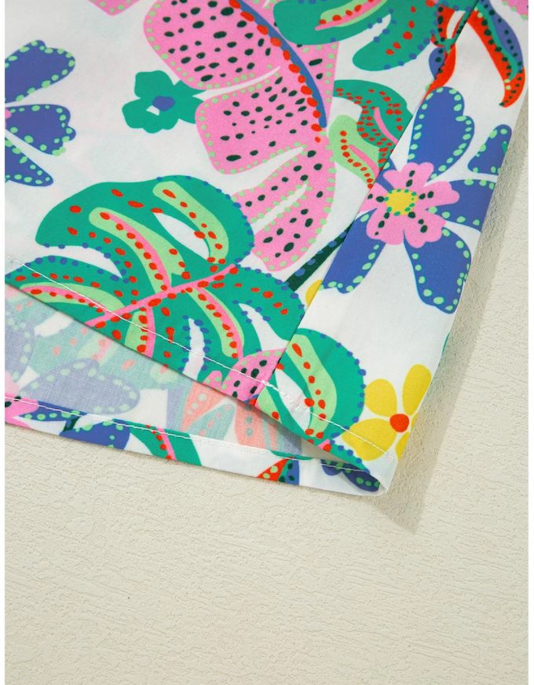 Green Plant Print Loose Fit Puff Sleeve Square Neck Blouse