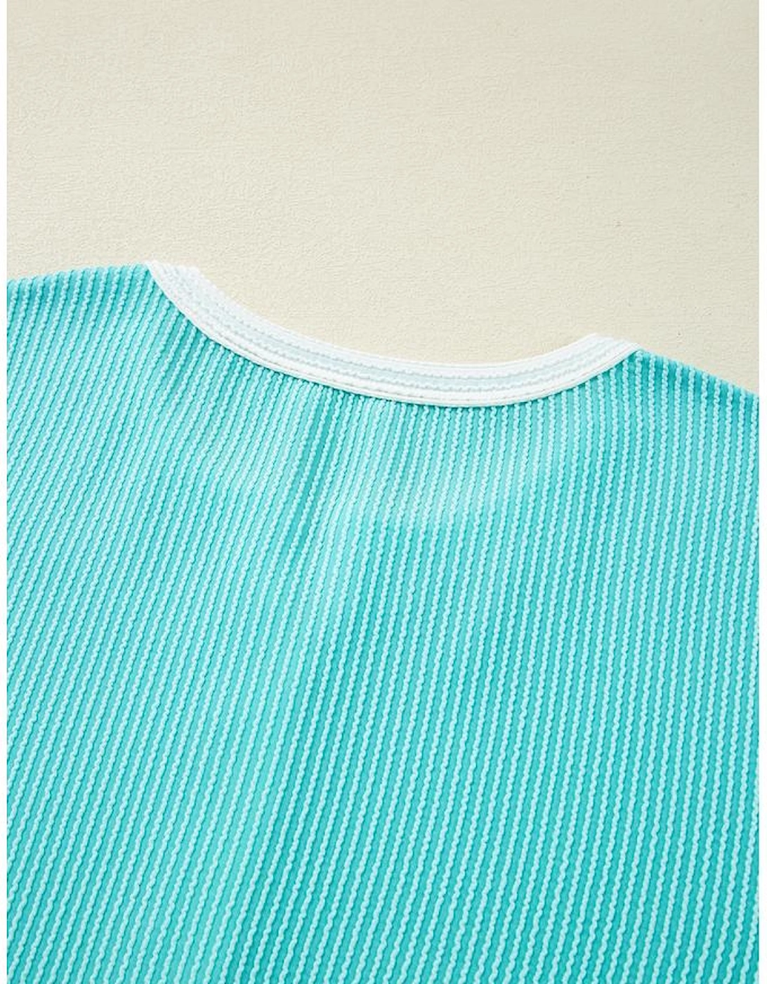 Turquoise Corded Colorblock Buttons Henley T Shirt