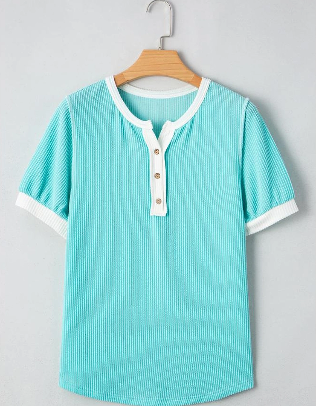 Turquoise Corded Colorblock Buttons Henley T Shirt, 10 of 9