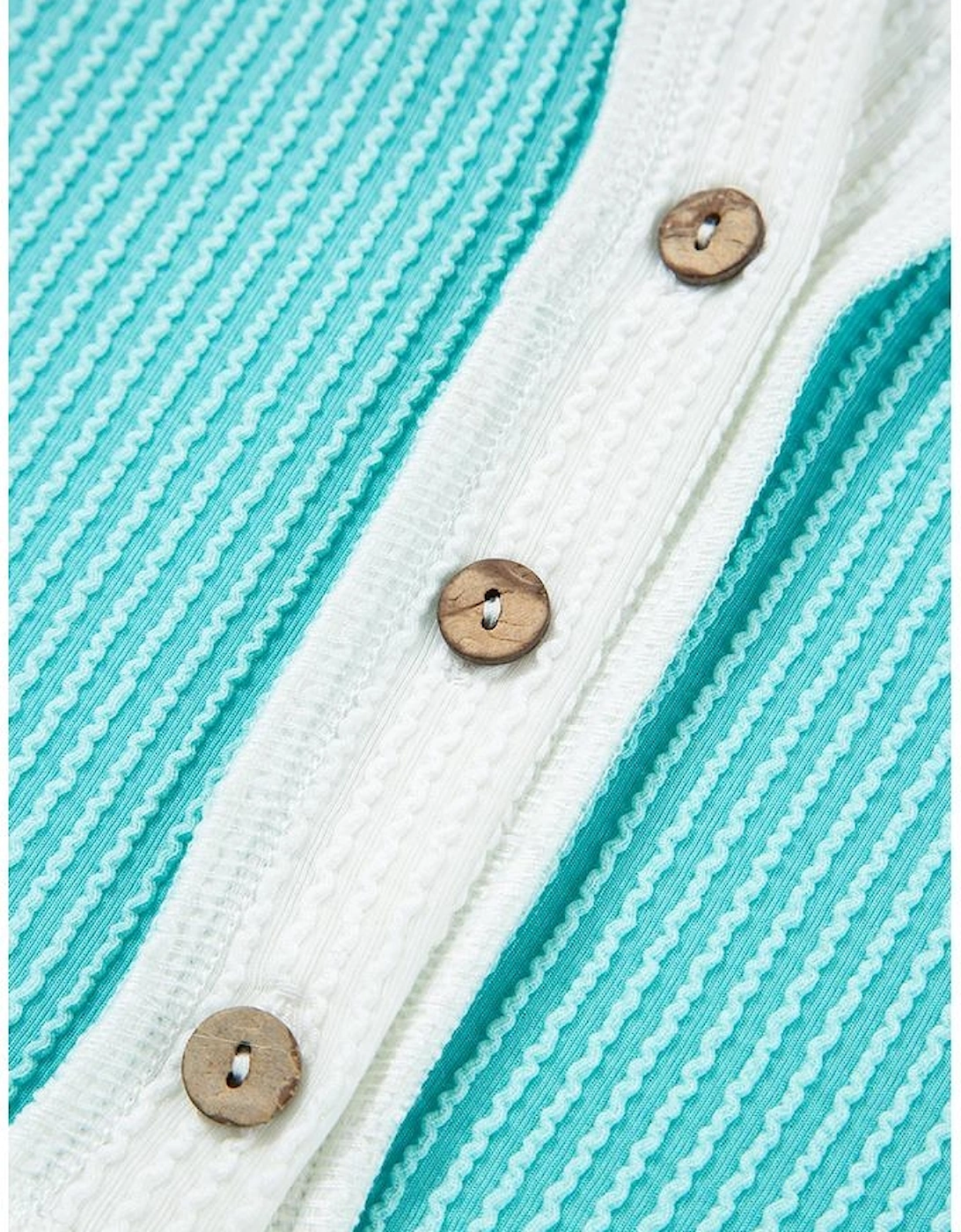 Turquoise Corded Colorblock Buttons Henley T Shirt