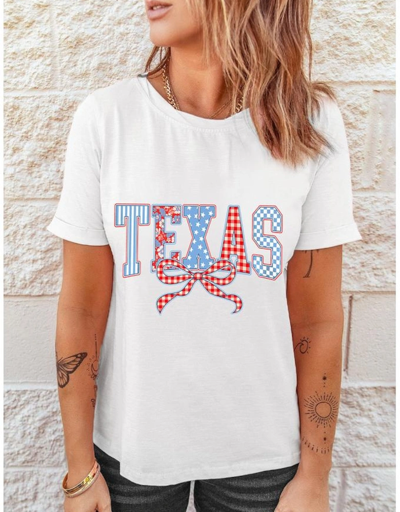 White Independence Day TEXAS Bow Printed T Shirt