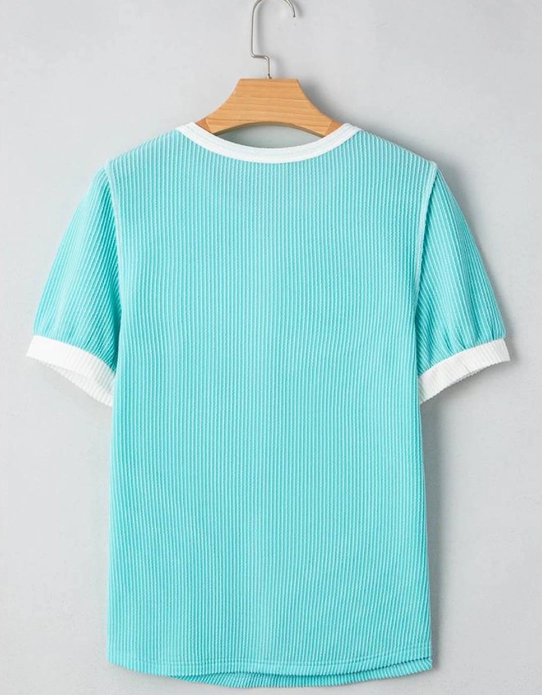 Turquoise Corded Colorblock Buttons Henley T Shirt