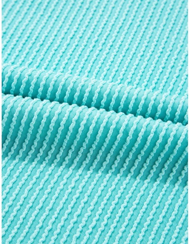 Turquoise Corded Colorblock Buttons Henley T Shirt