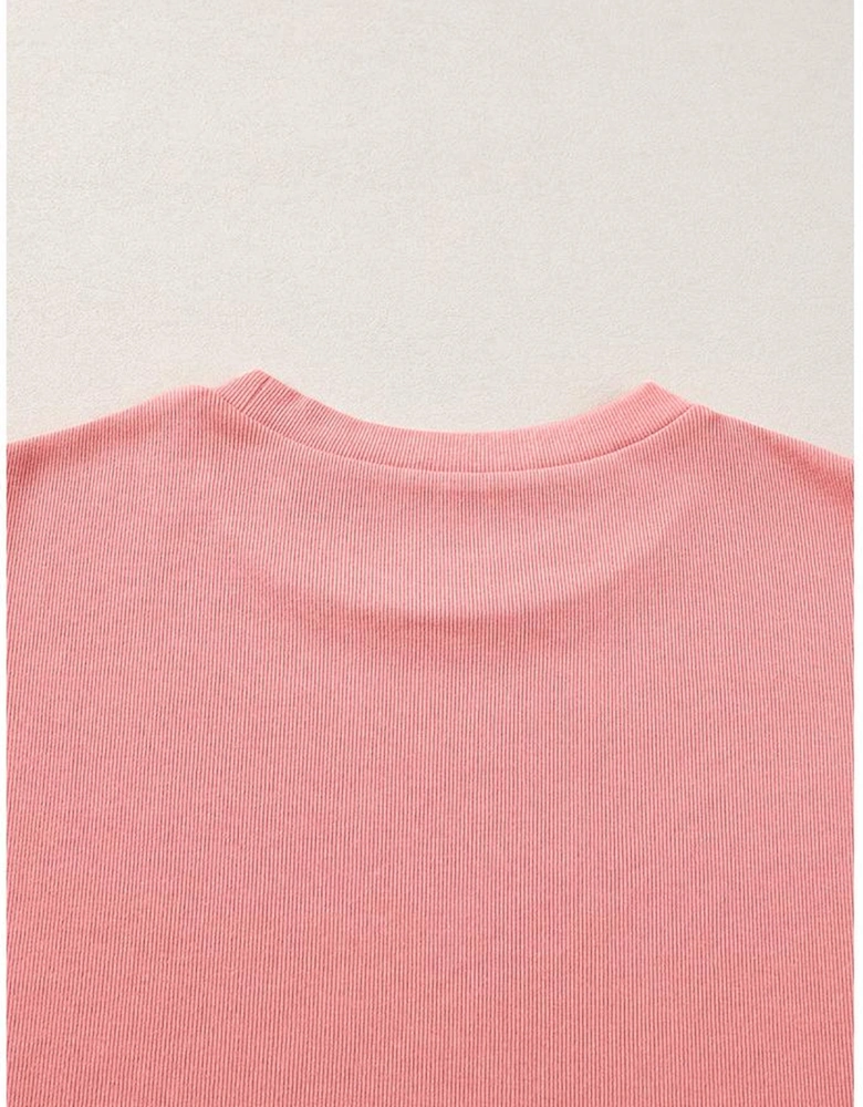 Peach Blossom Contrast Ricrac Floral Sleeve Top