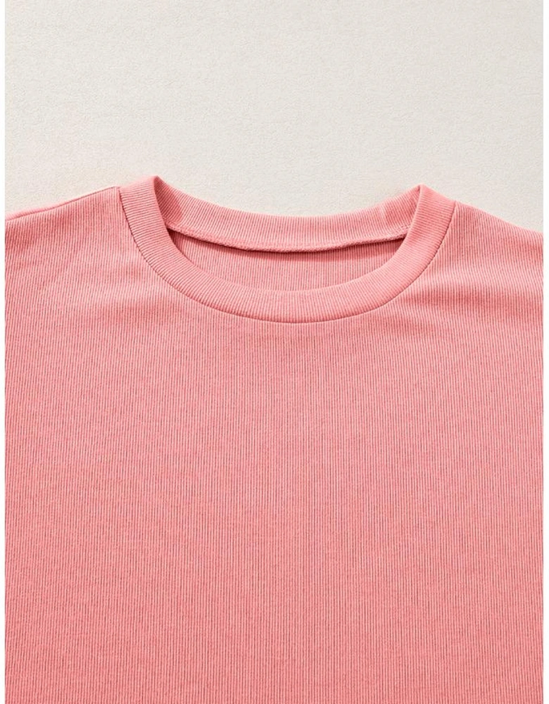 Peach Blossom Contrast Ricrac Floral Sleeve Top