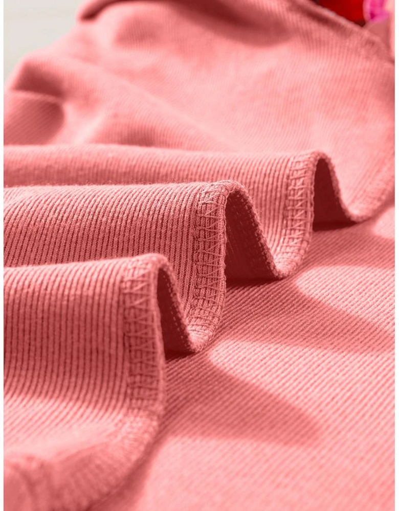 Peach Blossom Contrast Ricrac Floral Sleeve Top