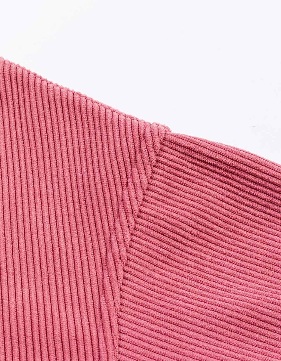 Strawberry Pink Ribbed Corded Oversized Sweatshirt