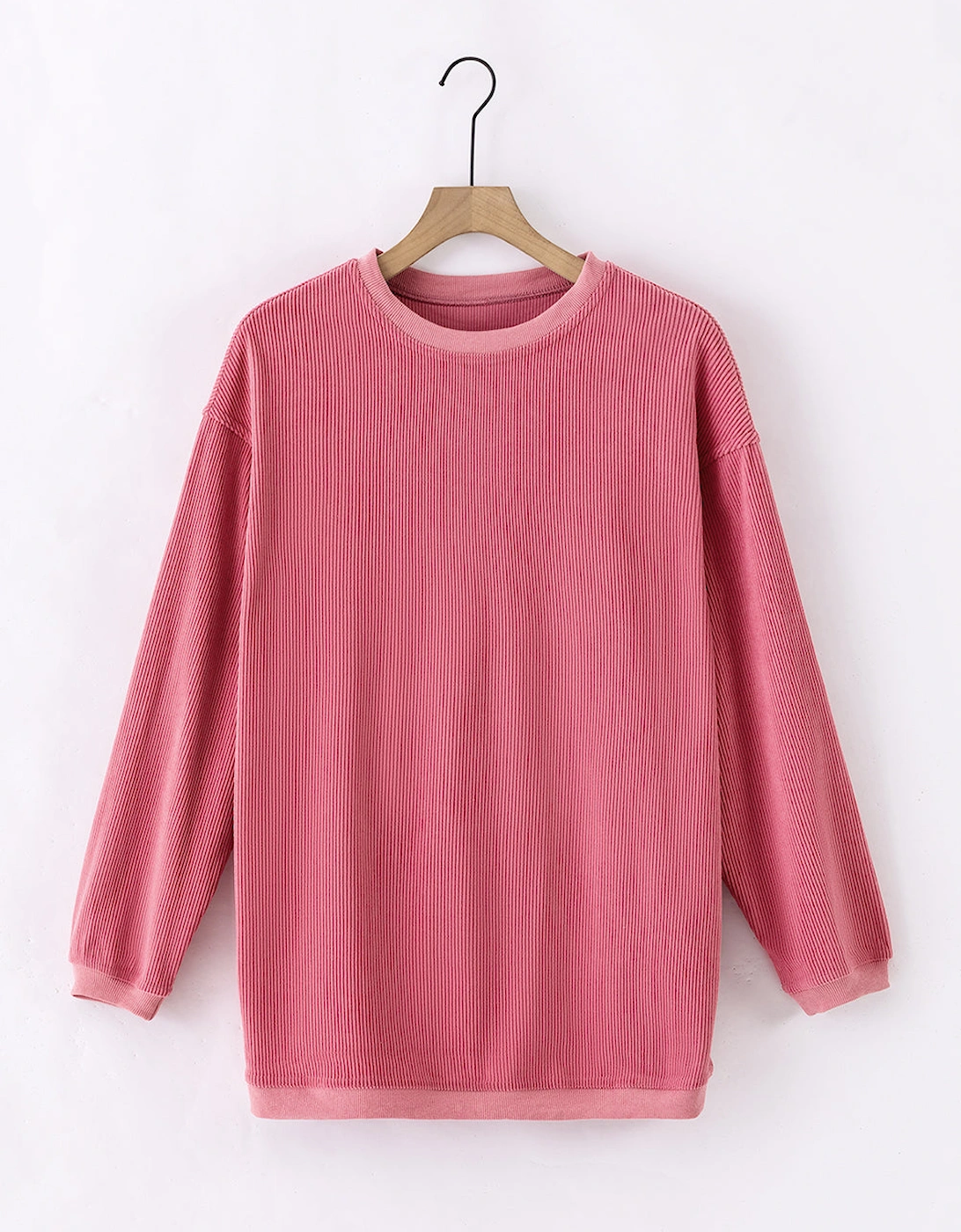 Strawberry Pink Ribbed Corded Oversized Sweatshirt