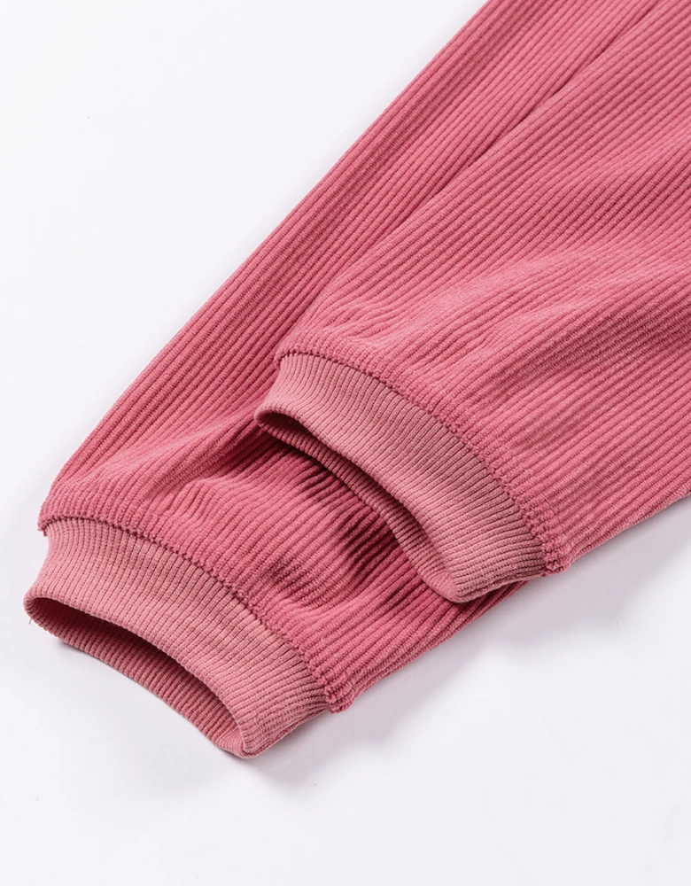 Strawberry Pink Ribbed Corded Oversized Sweatshirt