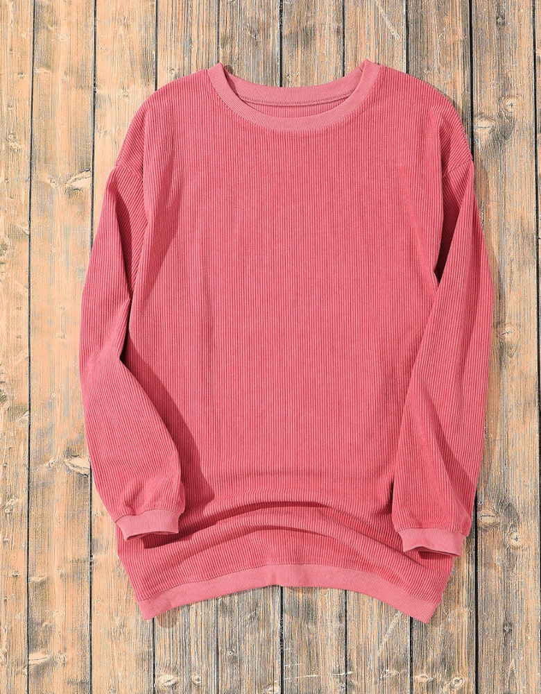 Strawberry Pink Ribbed Corded Oversized Sweatshirt