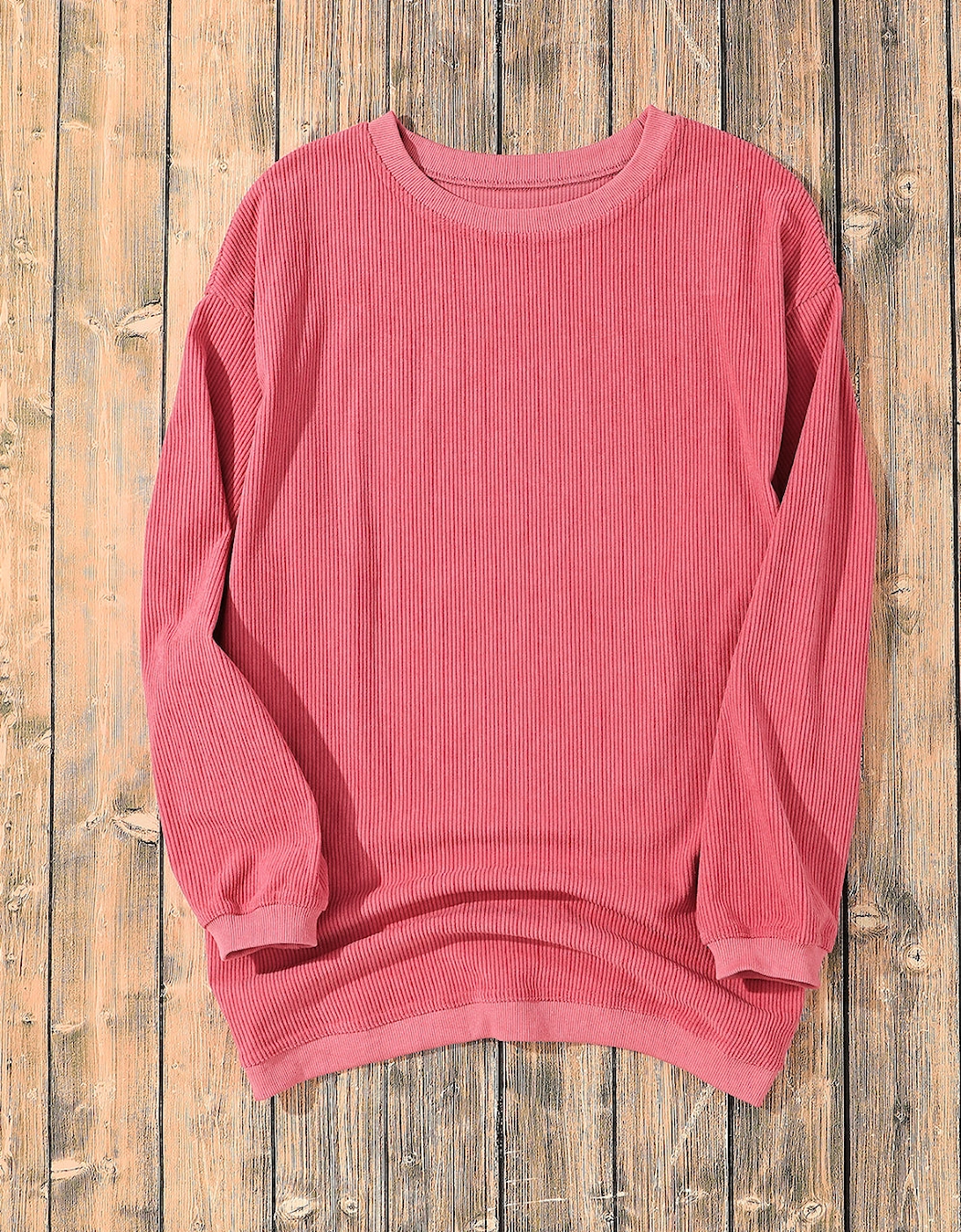 Strawberry Pink Ribbed Corded Oversized Sweatshirt