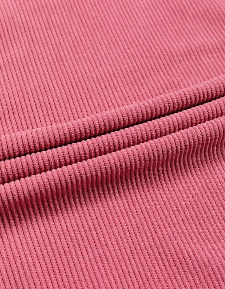 Strawberry Pink Ribbed Corded Oversized Sweatshirt