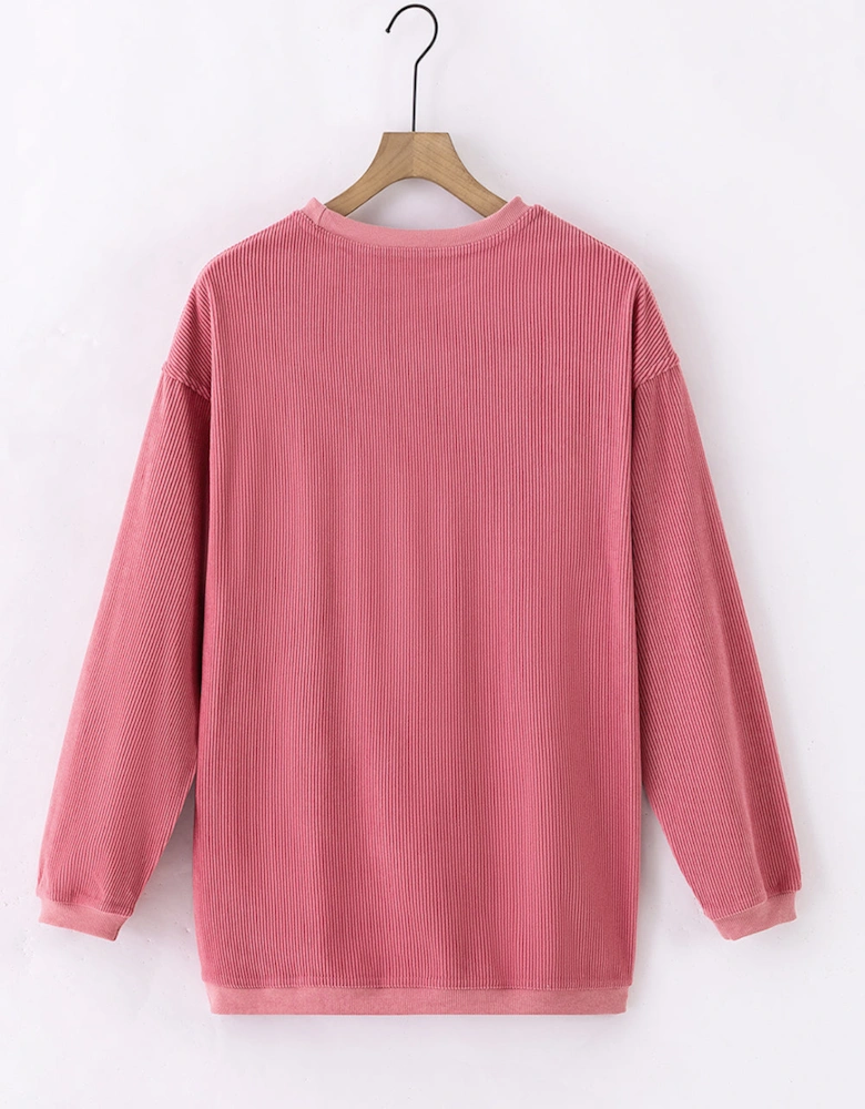 Strawberry Pink Ribbed Corded Oversized Sweatshirt