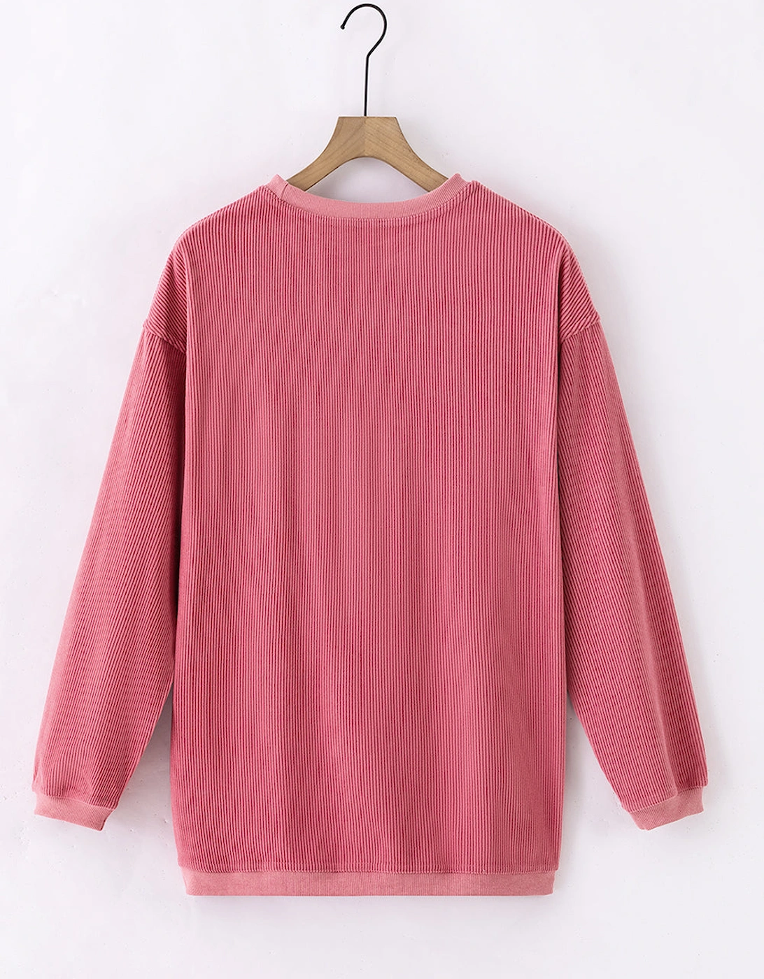 Strawberry Pink Ribbed Corded Oversized Sweatshirt
