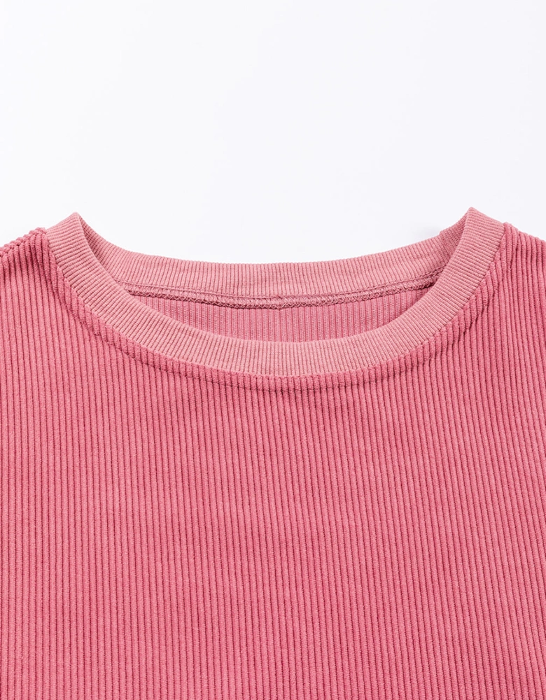 Strawberry Pink Ribbed Corded Oversized Sweatshirt