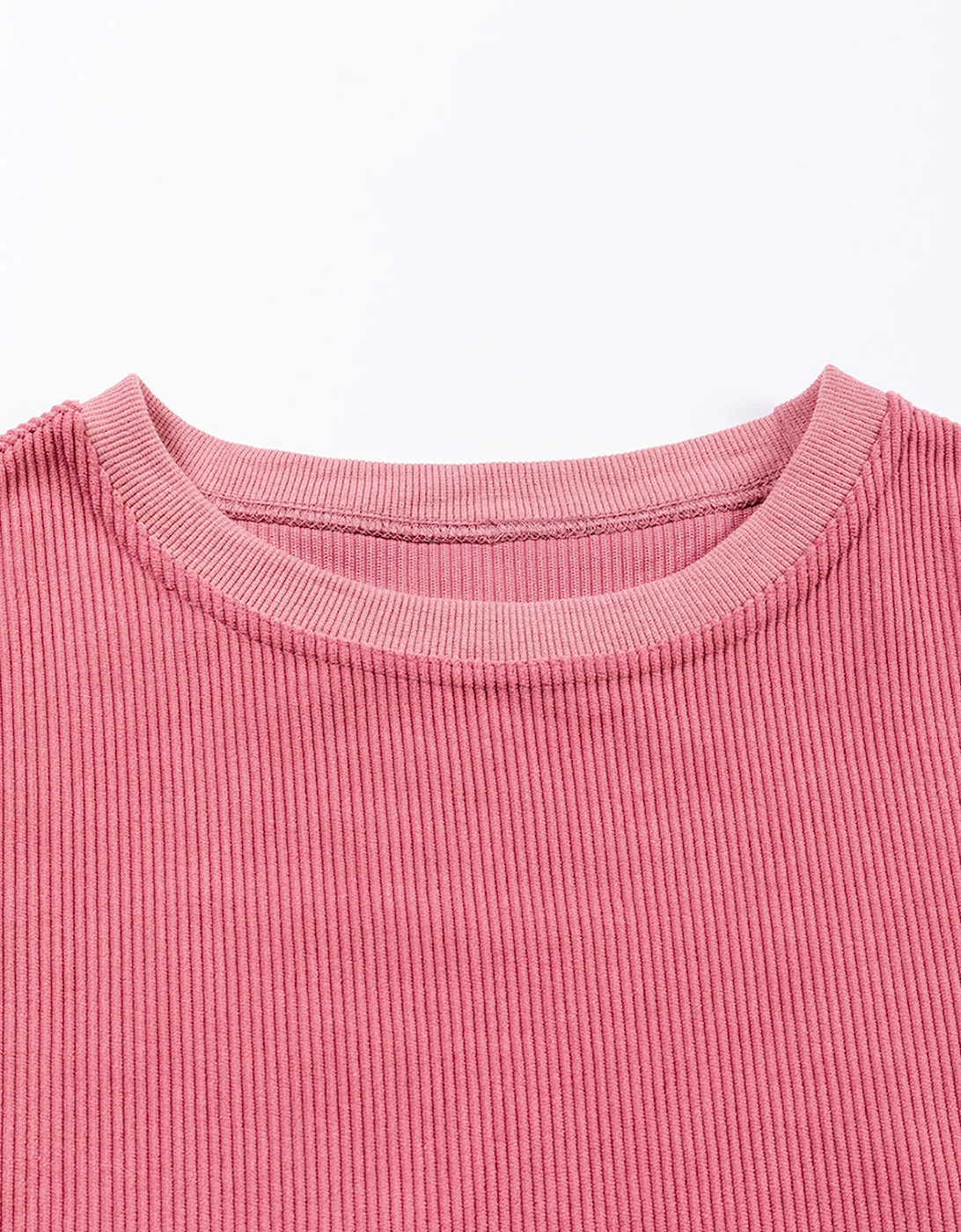 Strawberry Pink Ribbed Corded Oversized Sweatshirt
