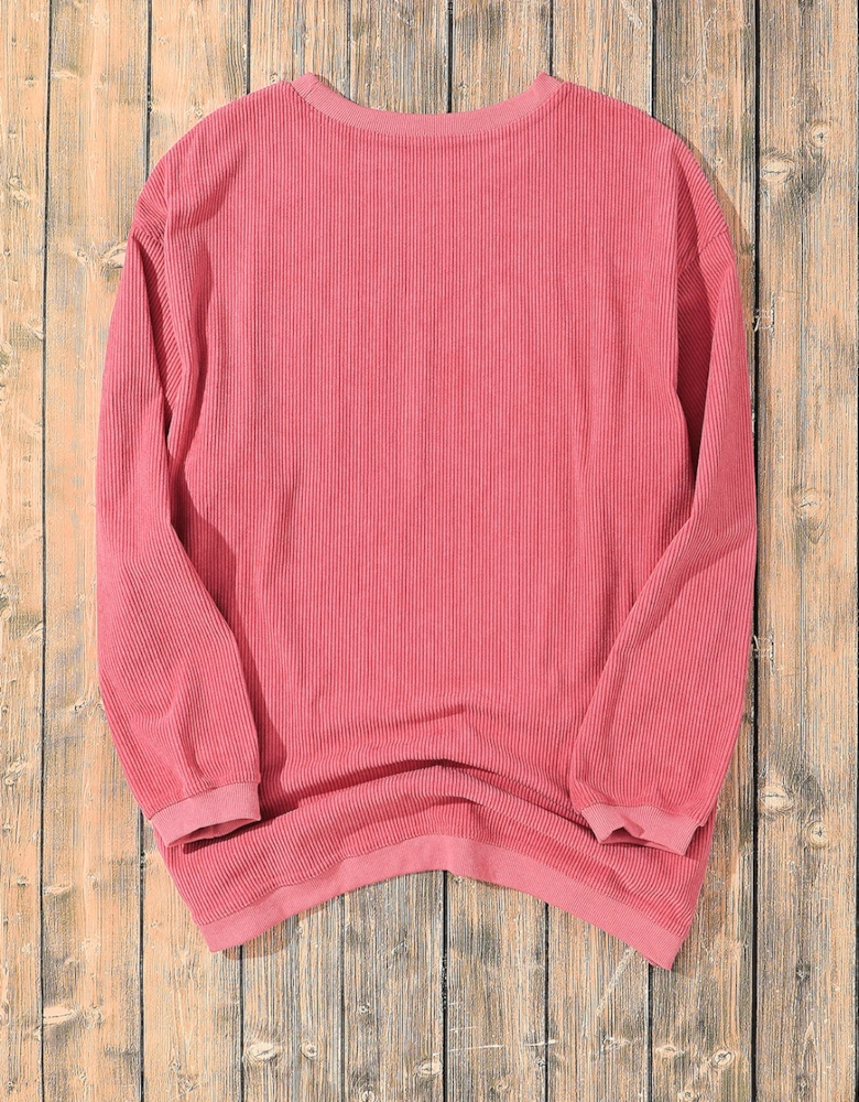 Strawberry Pink Ribbed Corded Oversized Sweatshirt