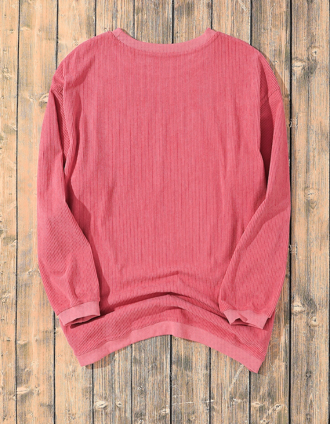 Strawberry Pink Ribbed Corded Oversized Sweatshirt