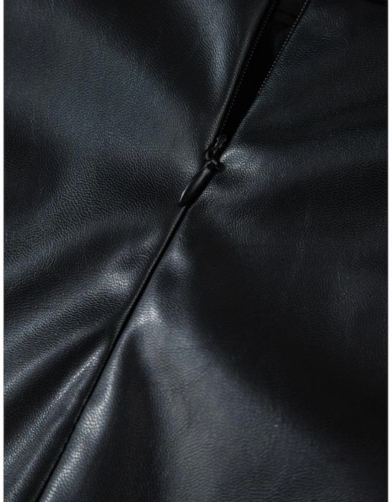 Black PU Leather Side Slits Slim Fit High Waist Mini Skirt