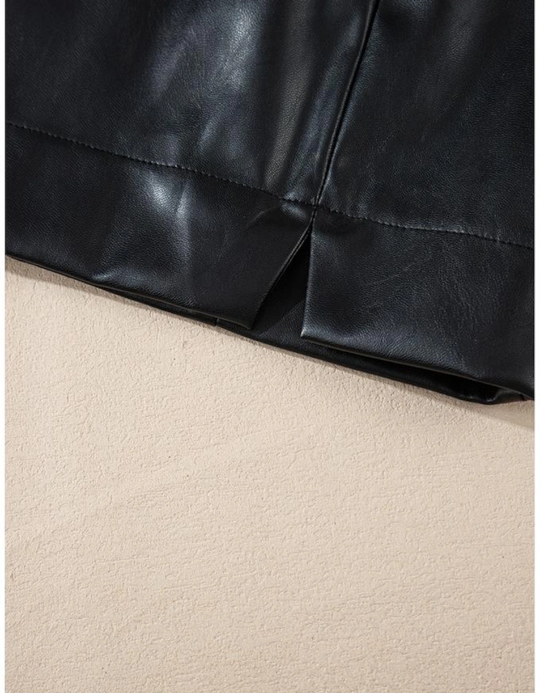 Black PU Leather Side Slits Slim Fit High Waist Mini Skirt