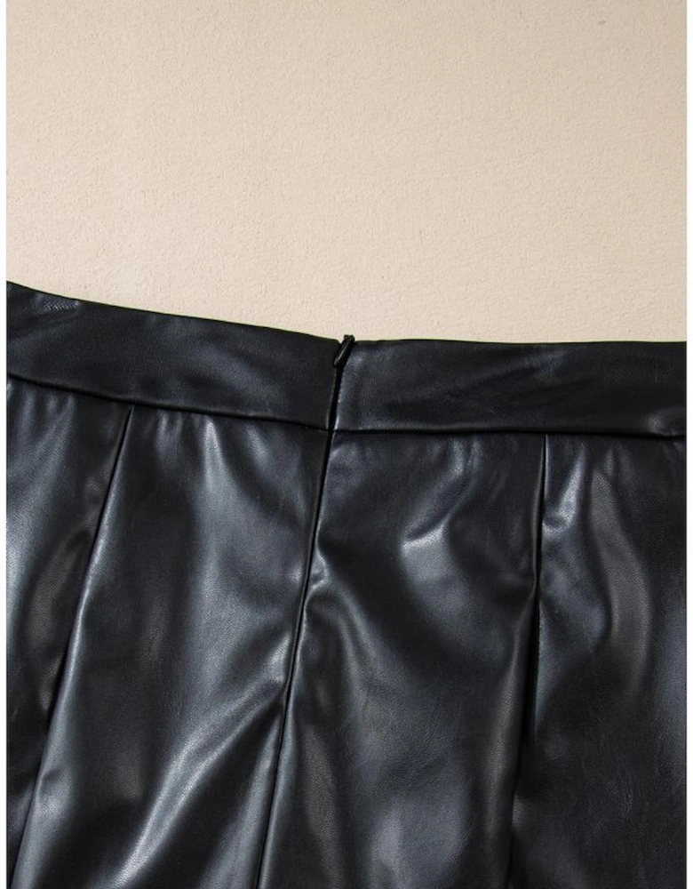Black PU Leather Side Slits Slim Fit High Waist Mini Skirt
