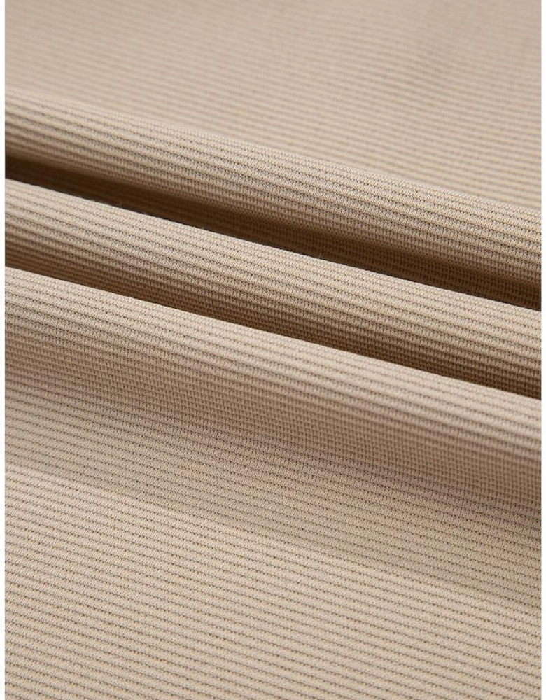 Pale Khaki Contrast V Neck Ruffled Textured Knit Top