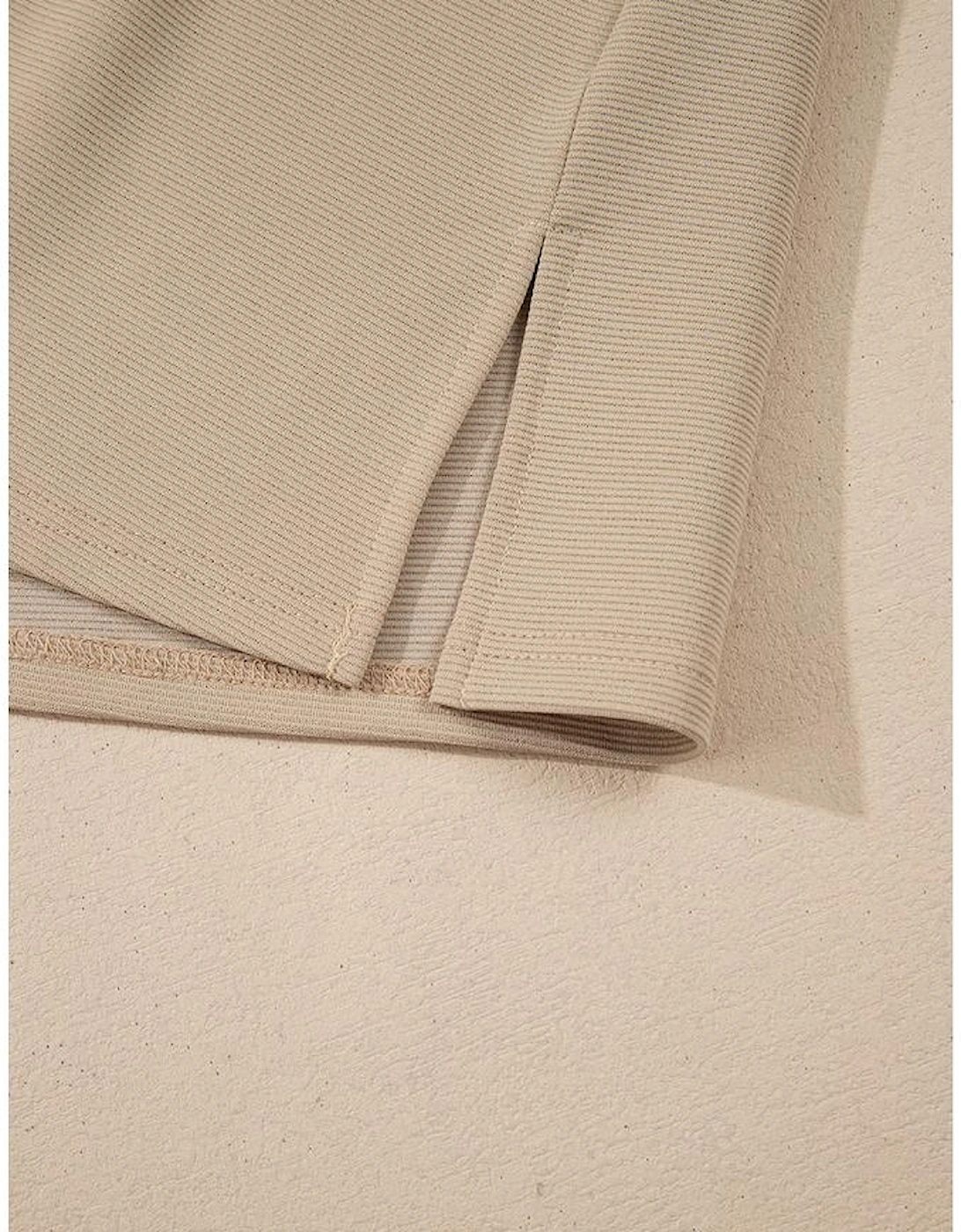 Pale Khaki Contrast V Neck Ruffled Textured Knit Top