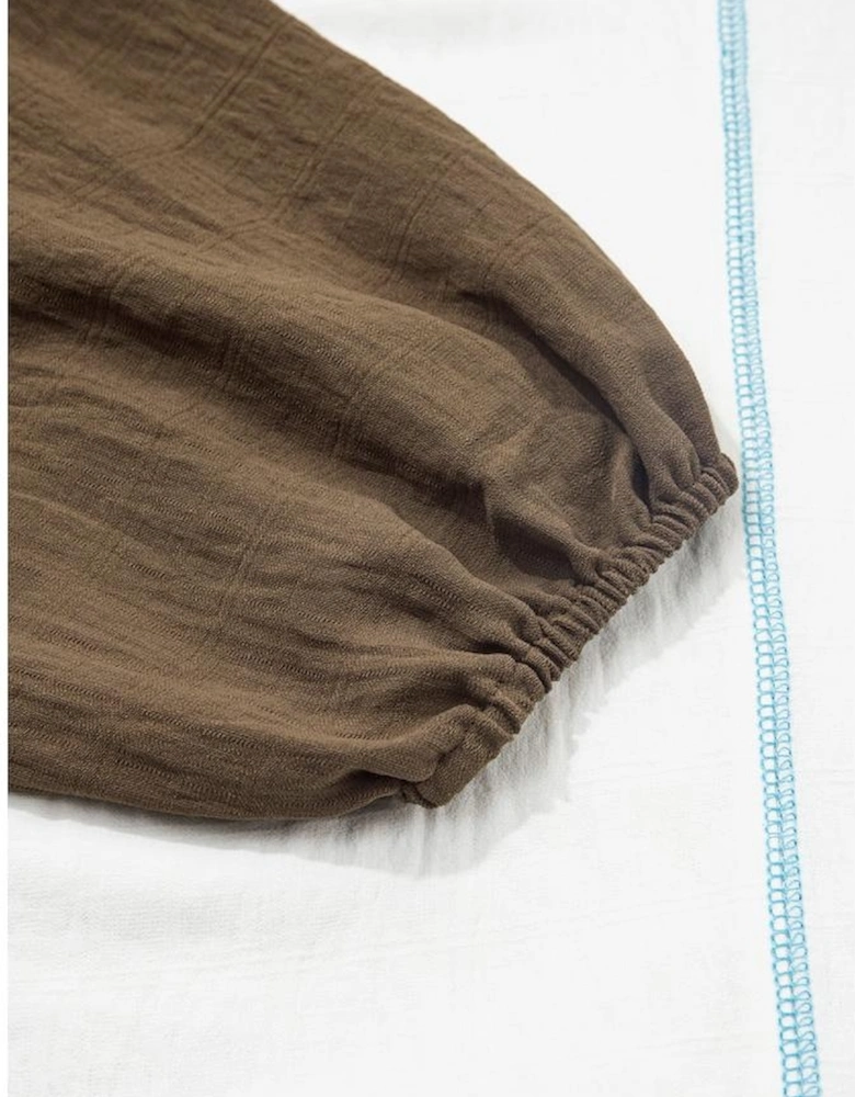 Green Colorblock Lace Patchwork Balloon Sleeve V Neck Plus Size Blouse