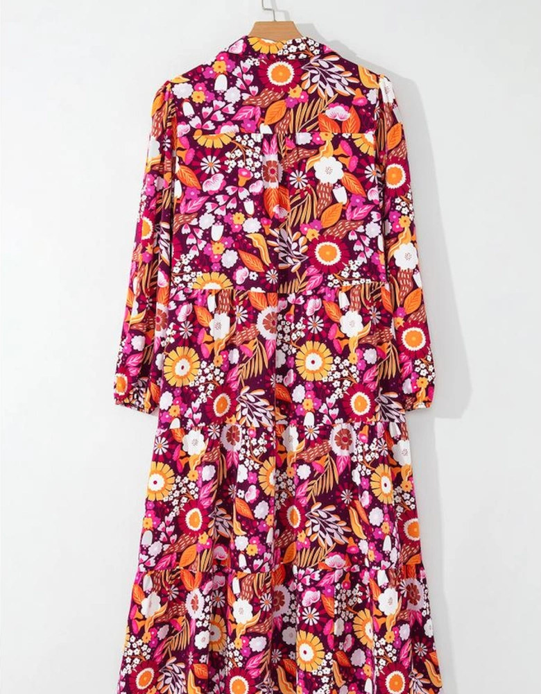 Purple Collared Tiered Flowy Long Dress