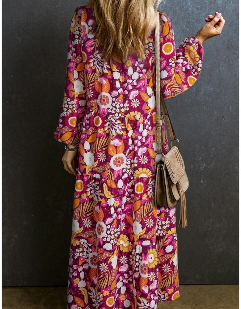 Purple Collared Tiered Flowy Long Dress